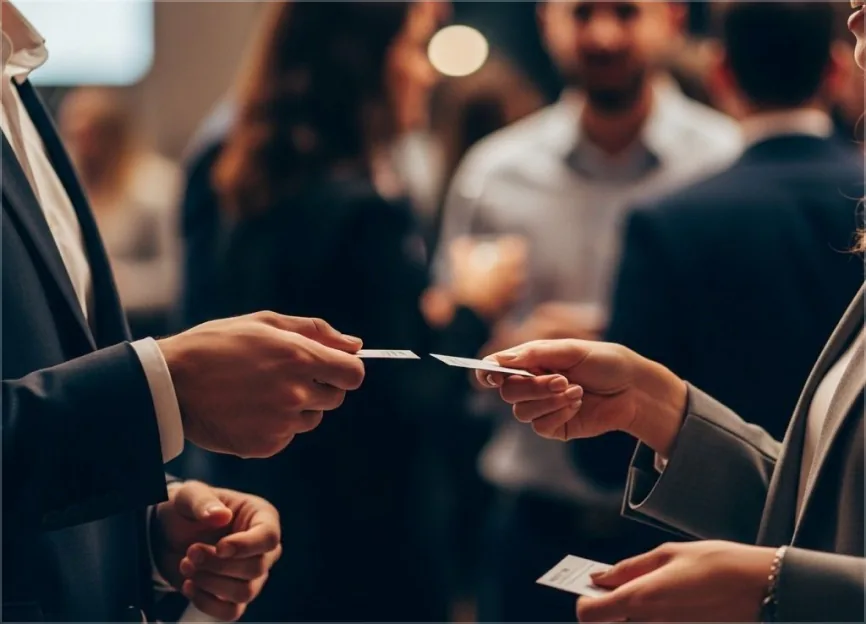 Two professionals exchanging business cards